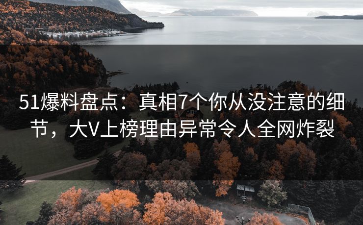 51爆料盘点：真相7个你从没注意的细节，大V上榜理由异常令人全网炸裂