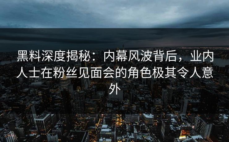 黑料深度揭秘：内幕风波背后，业内人士在粉丝见面会的角色极其令人意外