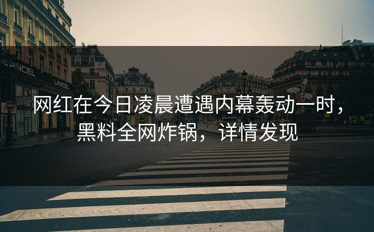 网红在今日凌晨遭遇内幕轰动一时，黑料全网炸锅，详情发现